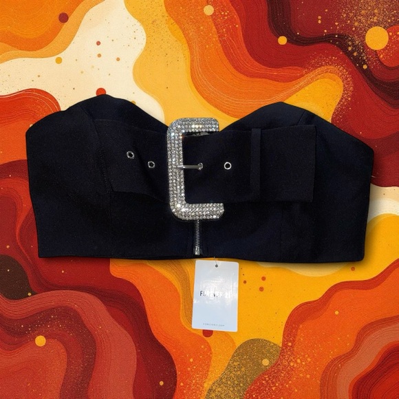 Forever 21 Black Strapless Rhinestone Belted Tube Top - Picture 7 of 7